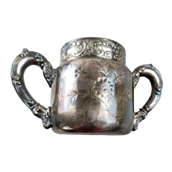 Warren Silver Plate Sugar Bowl Quadruple Plated Floral Two Handled No Lid JH1569 - Picture 1 of 4